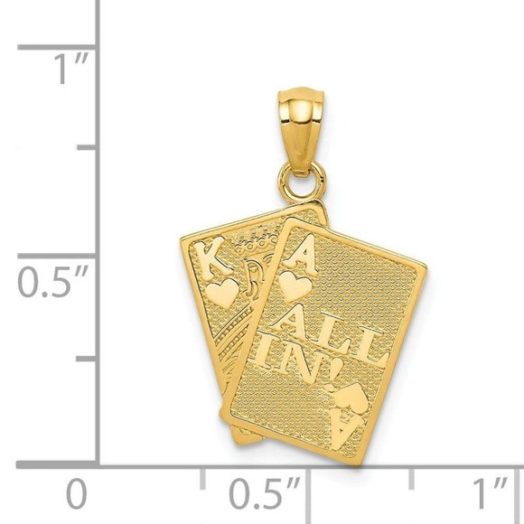 14K Gold Ace Of Hearts & King Of Hearts All In! Cards Pendant New Charm Yellow - Picture 2 of 3